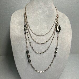 Asymmetrical Four Strand Necklace 24 In Gunmetal Silver Black Faceted Beads Glam